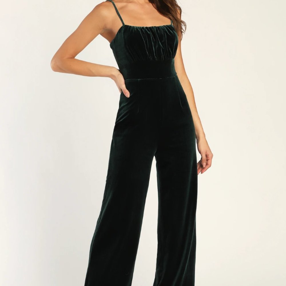 Lulu's Green Velvet Jumpsuit